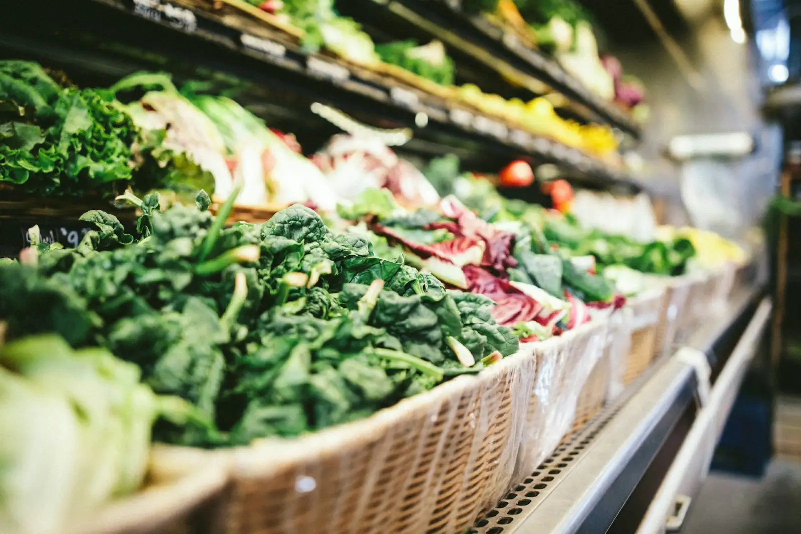 Fresh green vegetables on a super store display